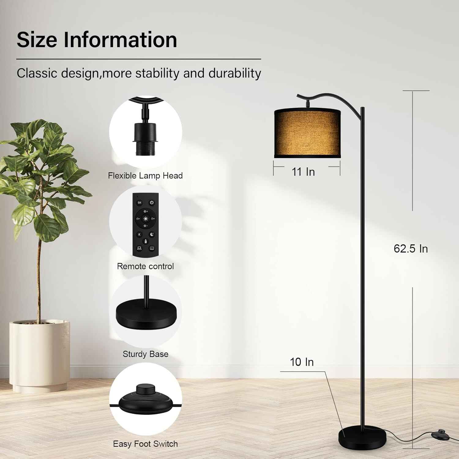 BoostArea Floor Lamp for Living Room,Arc Floor Lamp with Remote Control