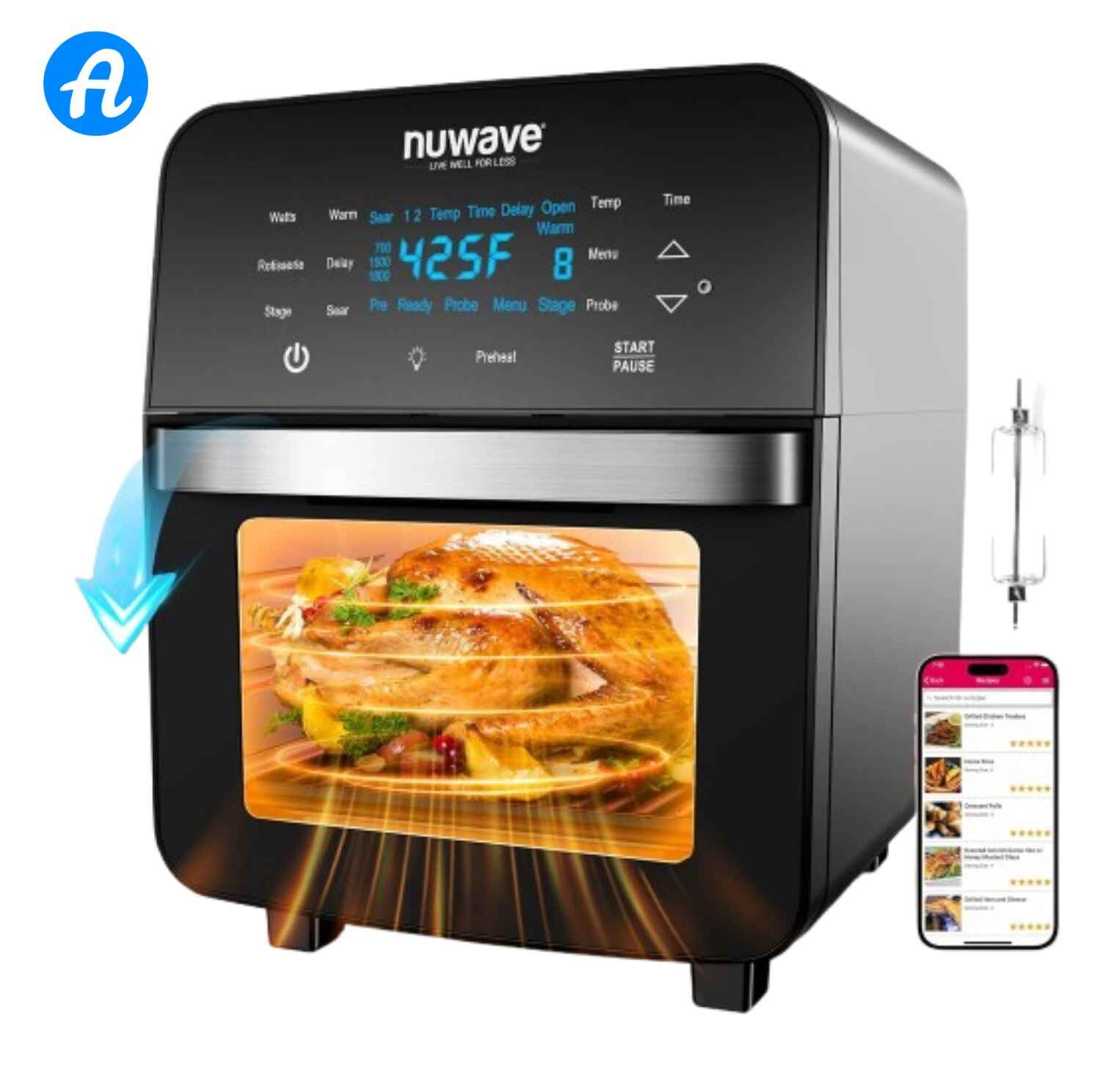 Nuwave Brio 15.5Qt Air Fryer Toaster Oven & Rotisserie Kit